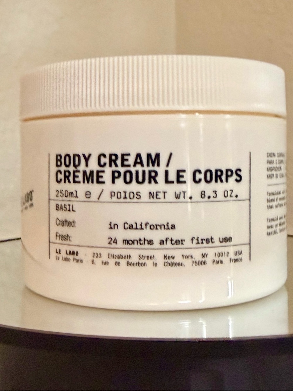 Le Labo Body Cream Basil 8.3oz /250ml Full Size Brand New